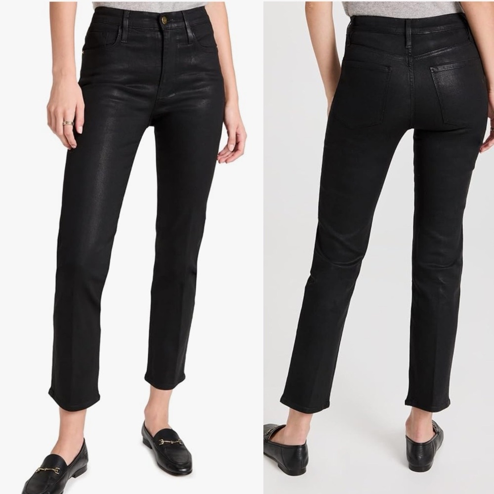 Frame Le Sylvie High Rise Straight Coated Straight Leg Jean Womens Black 29 NEW